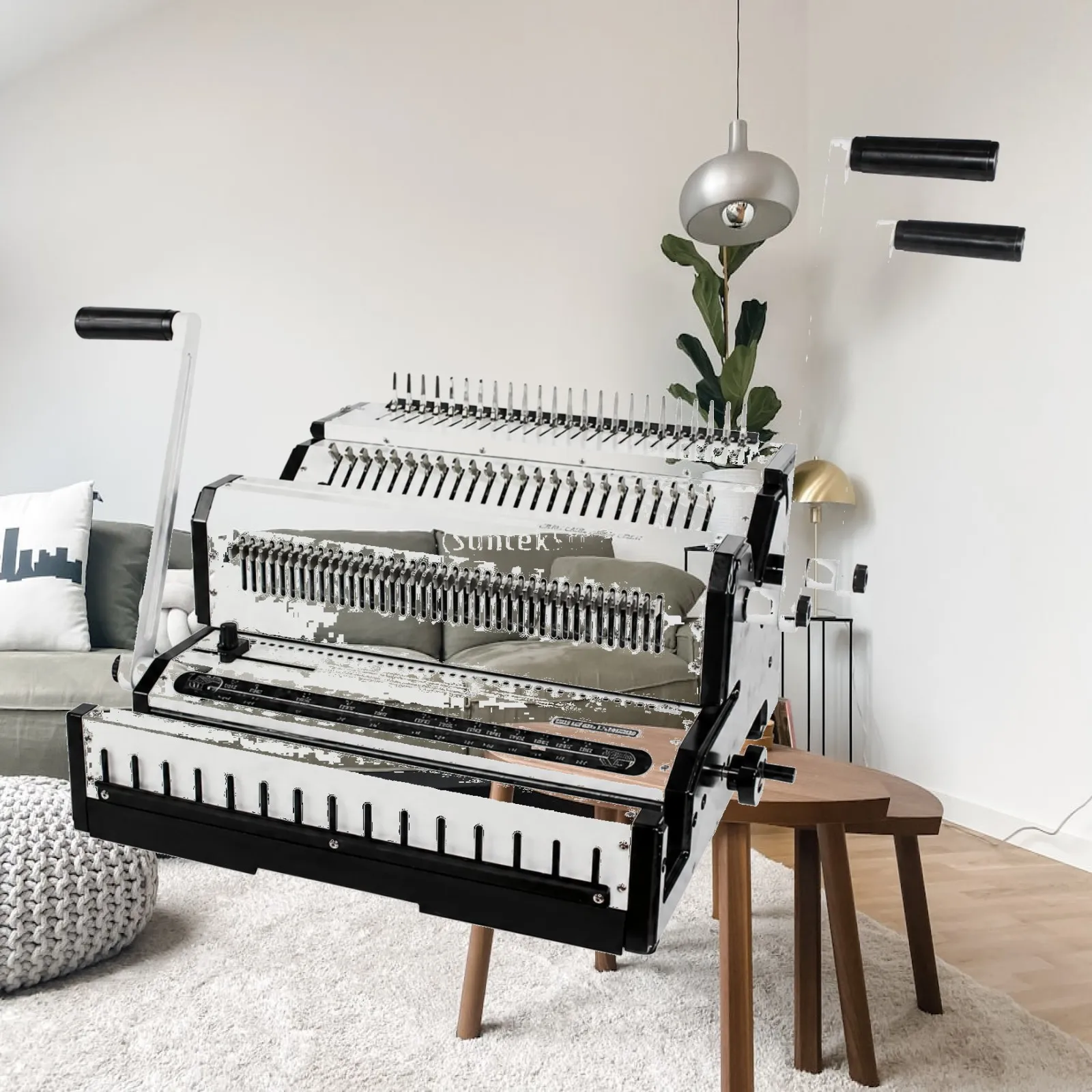 All in One Binding Machine for Comb and Coil Documents with Nonslip Feet and Hanging Hooks