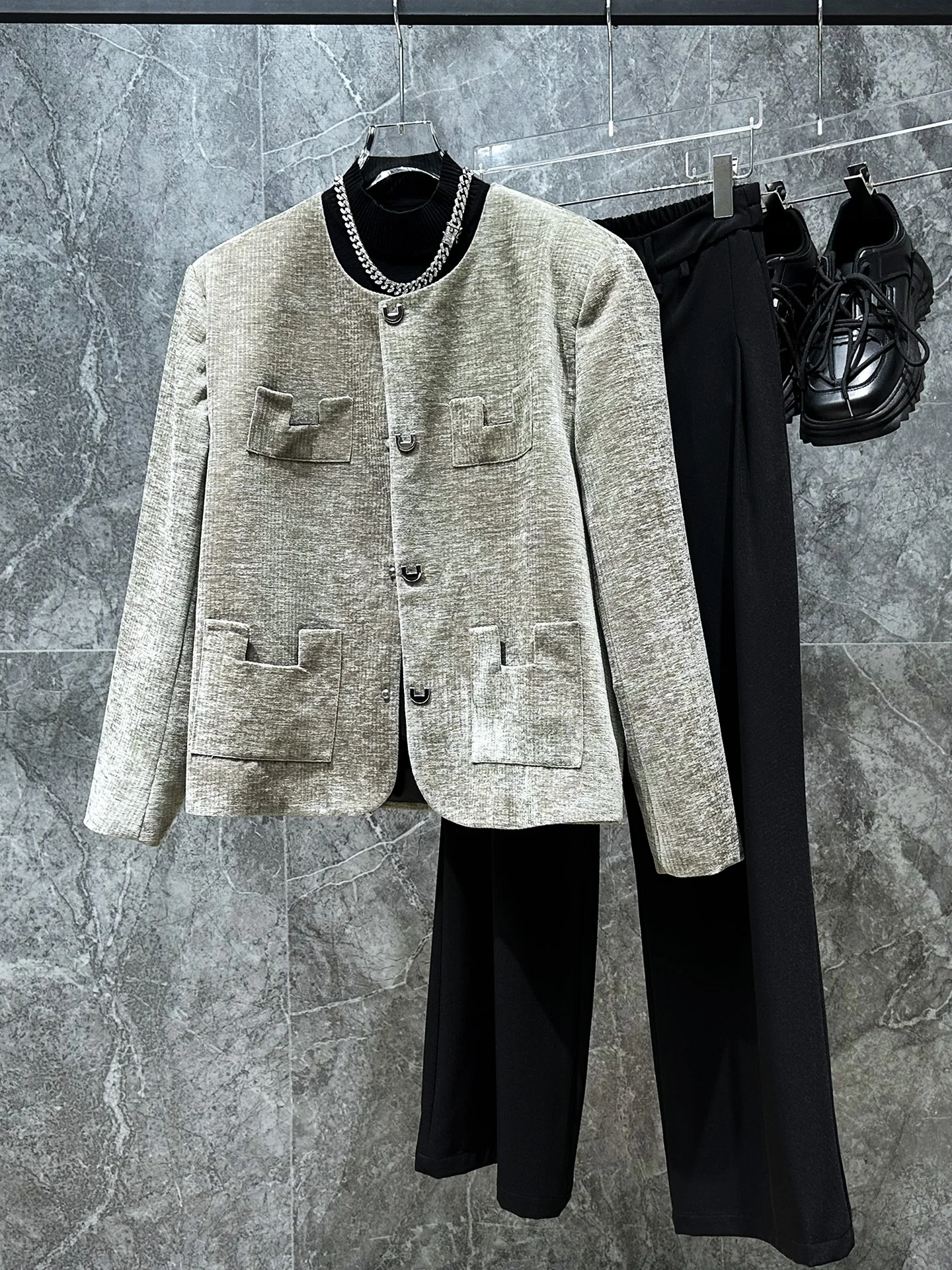 

Casual Retro Metal Bule Design Corduroy Jaet Men's Faion Spring Autumn New Sle Loose Fit Long Sve Color Top