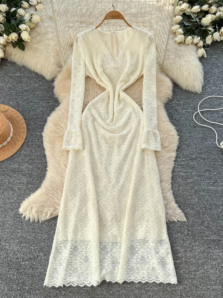 

Элегантное женское платье с вырезами и кружевом, V-образным вырезом, длинное, приталенное, с завышенной талией, А-силуэт, летнее, модное