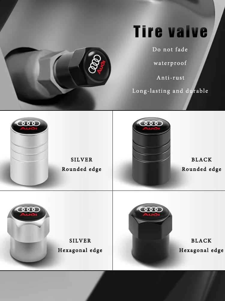 4Pcs Metal Car Wheel Tire Air Valve Caps Stem Covers for AUDI RS S SLINE quattro A4 A3 A6 Q3 Q7 TT B8 8P 8V Q5 A5 A1 A7 A2 Q2 C6