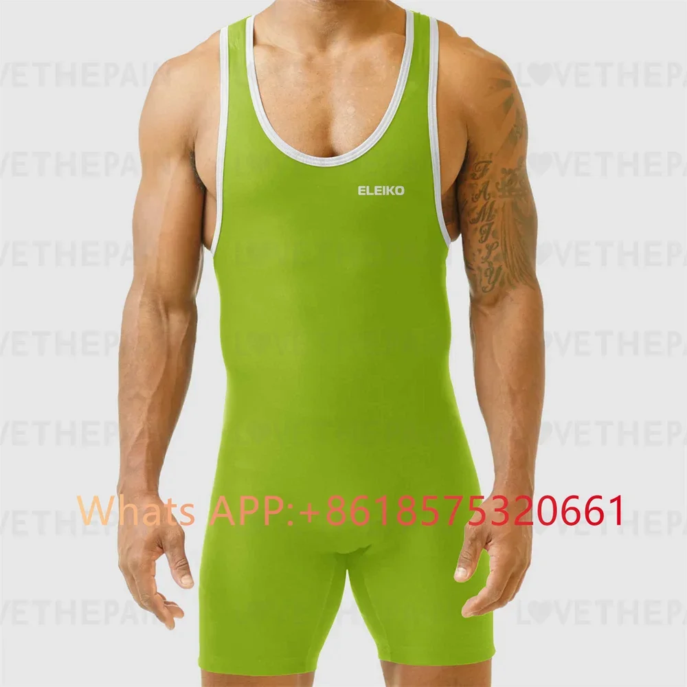 2024 Men\'s Wrestling Singlet Suit Sleeveless Boxing One piece Bodysuit Tummy Control Wear GYM Iron Triathlon PowerLifting Outfit