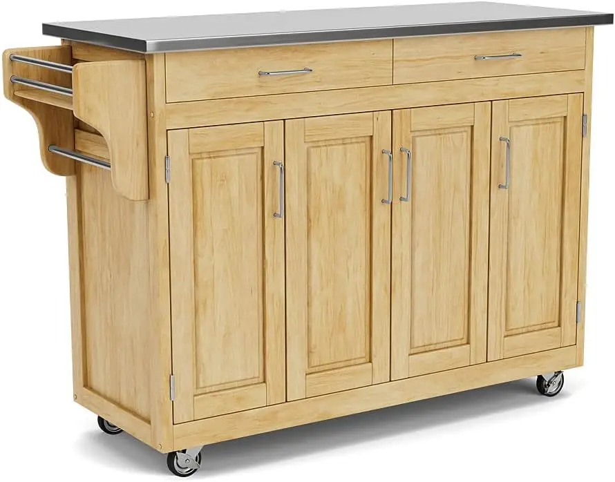 Create-a-Cart Natural 4 Door Cabinet Kitchen Cart with Stainless Steel Top by Home Styles