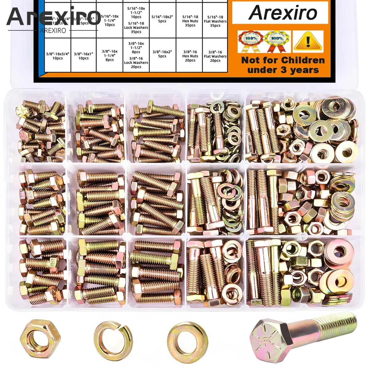 

566Pcs Heavy Duty Bolts and Nuts Assortment Kit Grade 8 Hex Screws Bolts Nuts Kit 1/4-20 5/16-18 3/8-16 15 Common Sizes Included