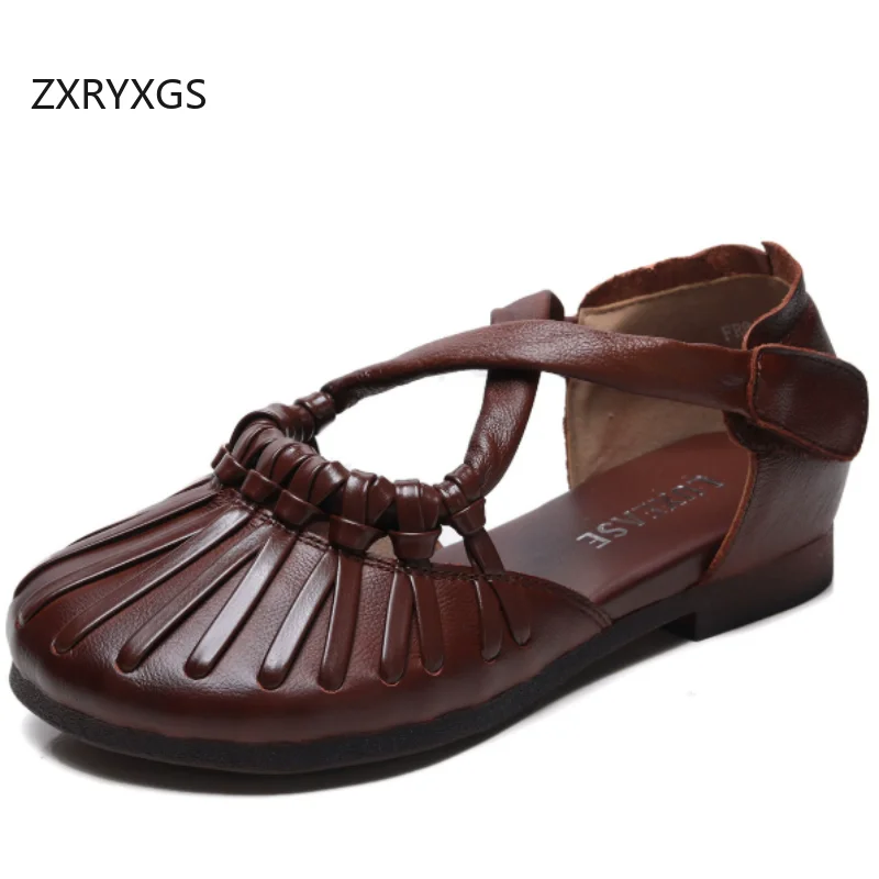 

ZXRYXGS Top Layer Cowhide Sandals 2026 Summer Elegant Comfortable Flat Sandals Banquet Shoes Women Genuine Eather Roman Sandals