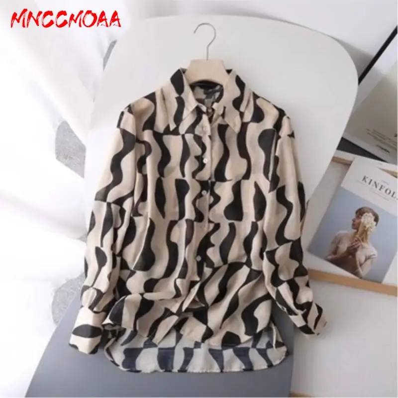 

MNCCMOAA 2023 Spring Autumn Women Fashion Vintage Printed Long Sleeve Shirt Female Casual Simplicity Blouses Tops Ladies