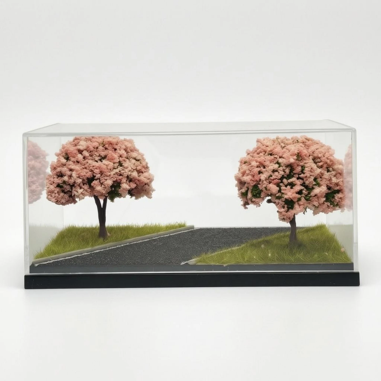 Diorama de fleurs de cerisier, scène de bord de route, boîte de diorama, modèle de voiture, présentoir en acrylique transparent, miniature