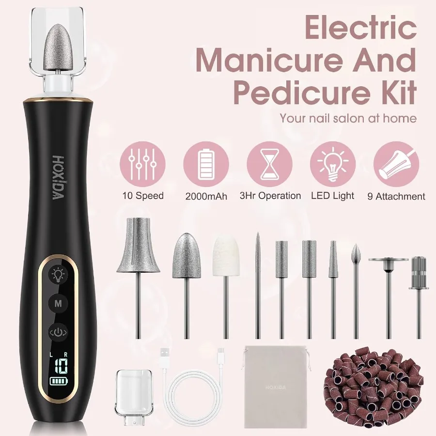 Cordless Electric Nail Drill Professional Manicure Pedicure Kit with 10 Speeds Rechargeable Hand Foot Care Tools for Daily Use