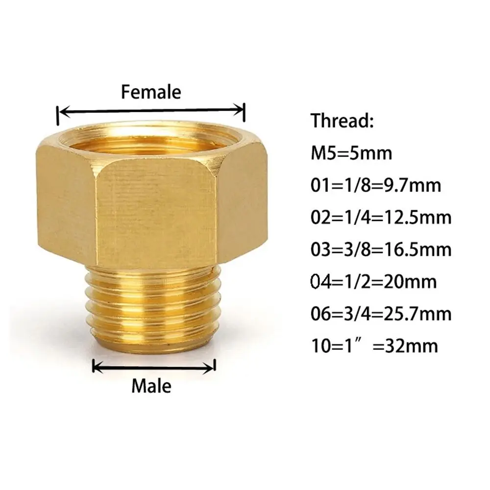 1 Stuks Reducer Pijpfitting 1/8 1/4 3/8 1/2 3/4 Vrouwelijke Naar Mannelijke Schroefdraad Hex Bus Connectoren Messing Koppeling Connector