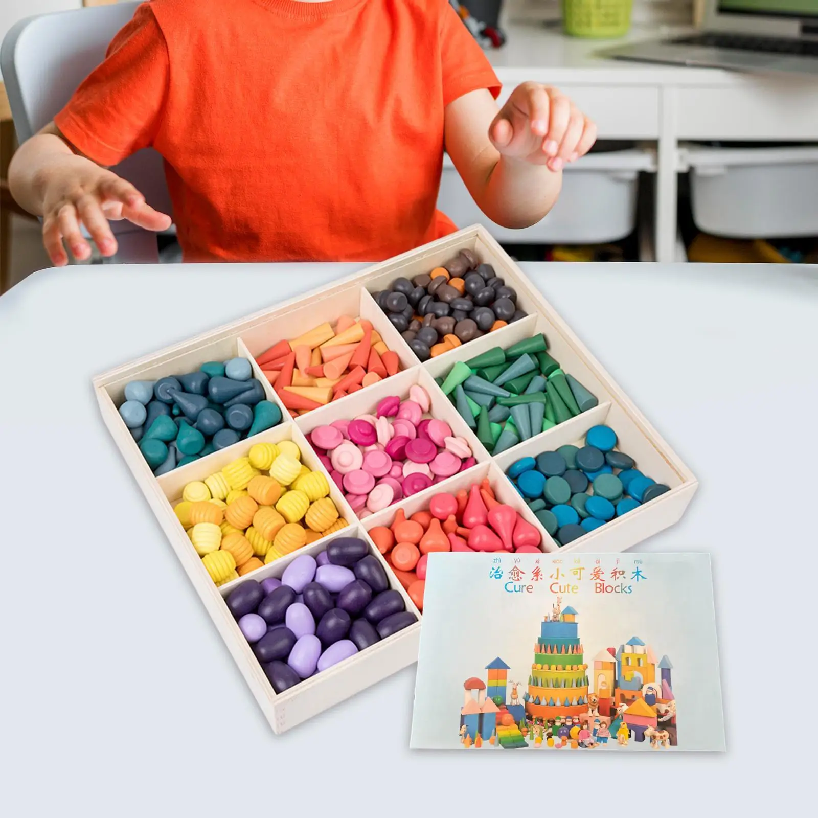 Loose Play Materials Set,Rainbow Color Learning Toy Montessori Stacking Toy Wood Sensory Play Toys for Children Kids