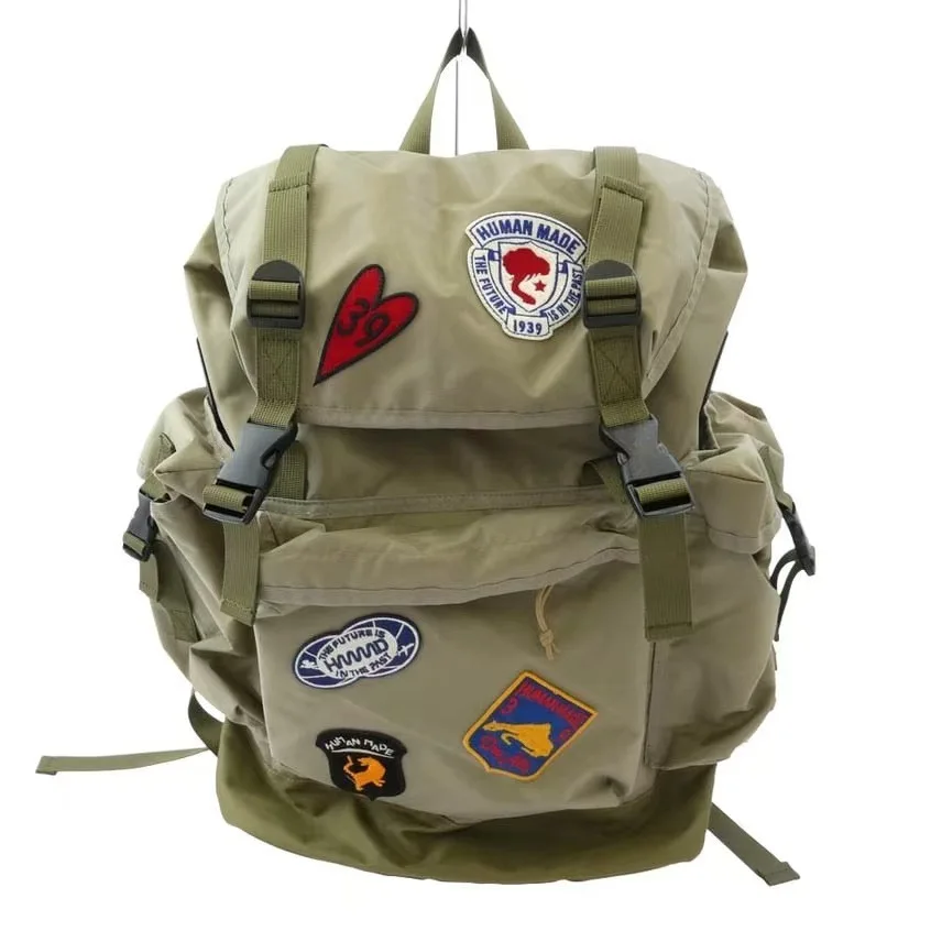 

2026 Human Made Nylon Backpack Patchwork Embroidery Heart Logo Travel Unisex Lightweight