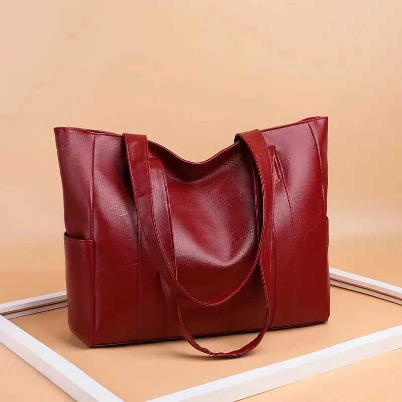 Korean style simple PU leather tote bag, versatile large capacity shoulder bag, handbag, women's bag