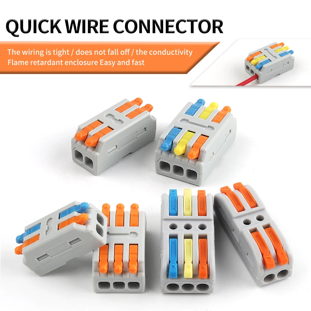 

5/10PCS 2/3Ports Electrical Wire Connectors Fast Compact Push-in Terminal Block Wiring Cable Butt Connection Splitter With Lever