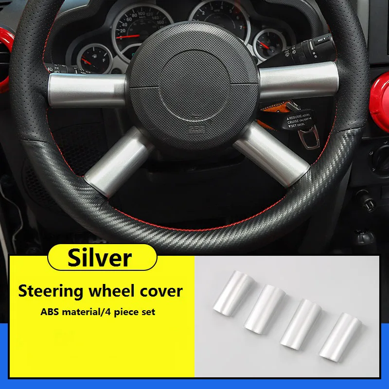 Car Interior Steering Wheel Cover Trim Decaration Sticker Accessories for 2007-2010 Jeep Wrangler JK JKU, Silver