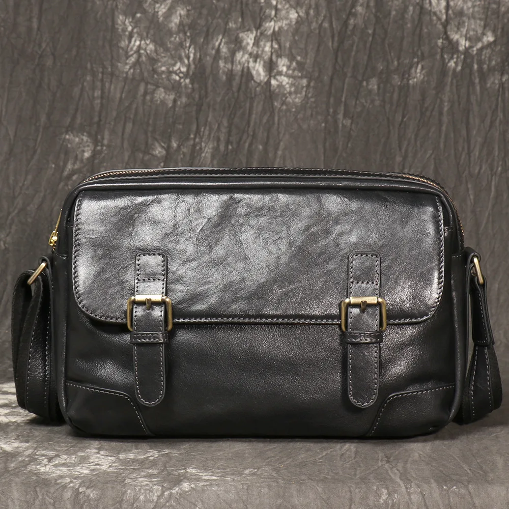 

High-end men's genuine leather crossbody messenger bag, horizontal square crossbody bag, commuting single-shoulder Cambridge bag