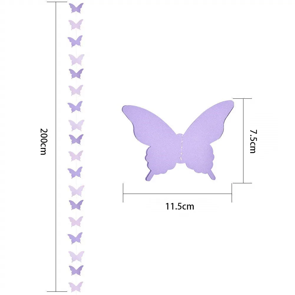 종이 나비 배너 파티 화환 아치 걸이식 결혼식 장식 깃발, 베이비 샤워 생일 장식 축제 장식, 200cm