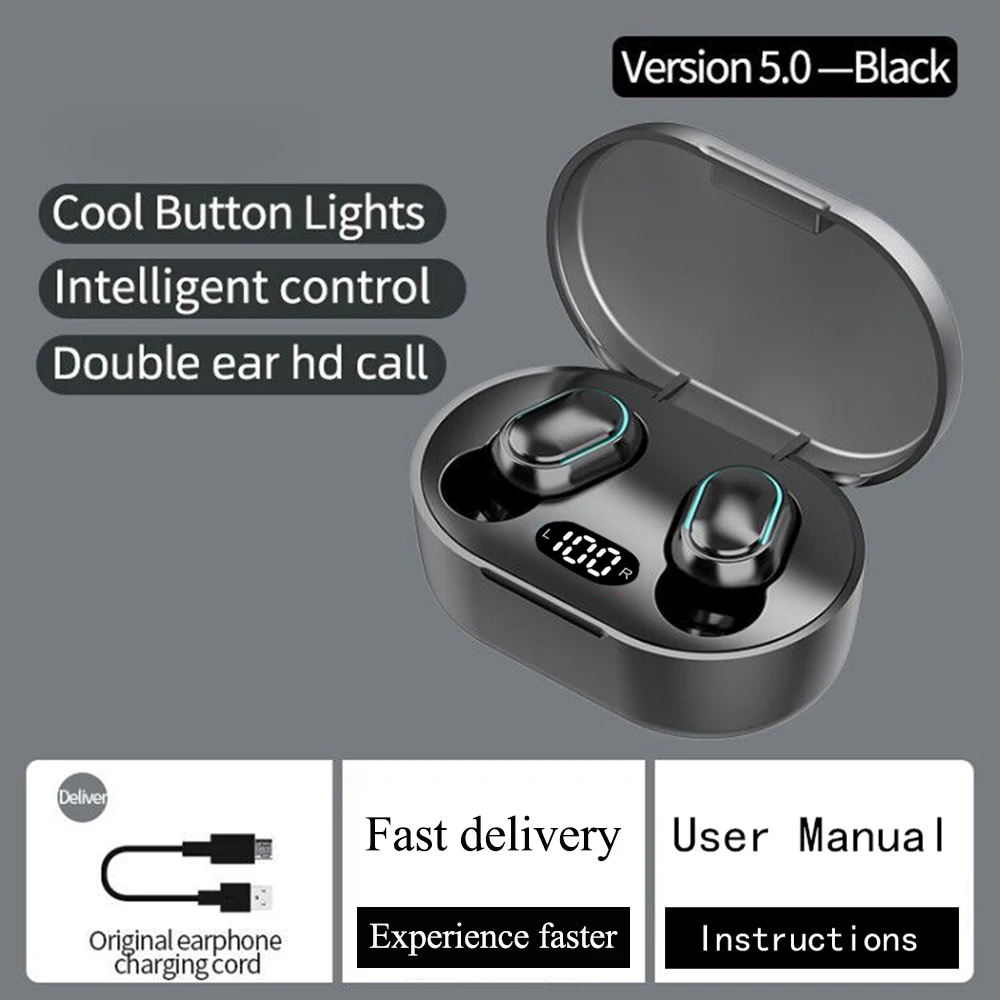 TWS E7S Sem Fio Bluetooth Earbuds, Original E7S, Fones De Ouvido, Display LED, Touch Control, Microfone À Prova D' Água, Fones De Ouvido para Xiaomi, Huawei