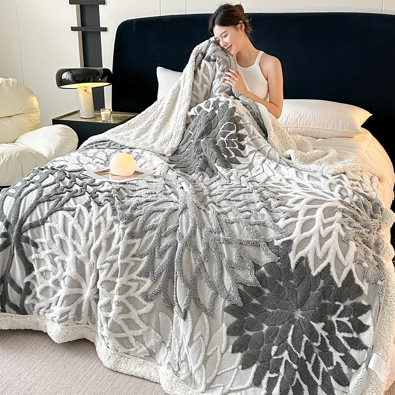 New Taffeta Flower Jacquard Thick Blanket Soft Lamb Nap Double Sofa Blankets for Office Nap Leisure and Warmth Shawl Cushion