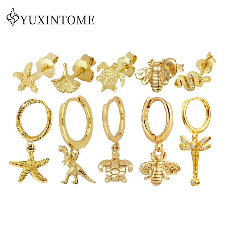 

925 Silver Needle Starfish/Small Animals/Insect Perforation Stud Earrings Pendant Hoop Earrings Trendy Personalized Jewelry Gift