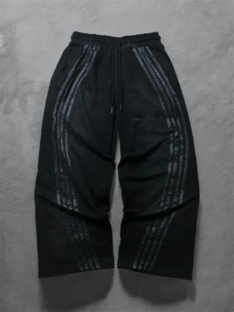 Pantalones Deportivos Casuales de Pierna Recta con Cordón y Rayas para Hombre, Otoño Invierno, para Uso Diario