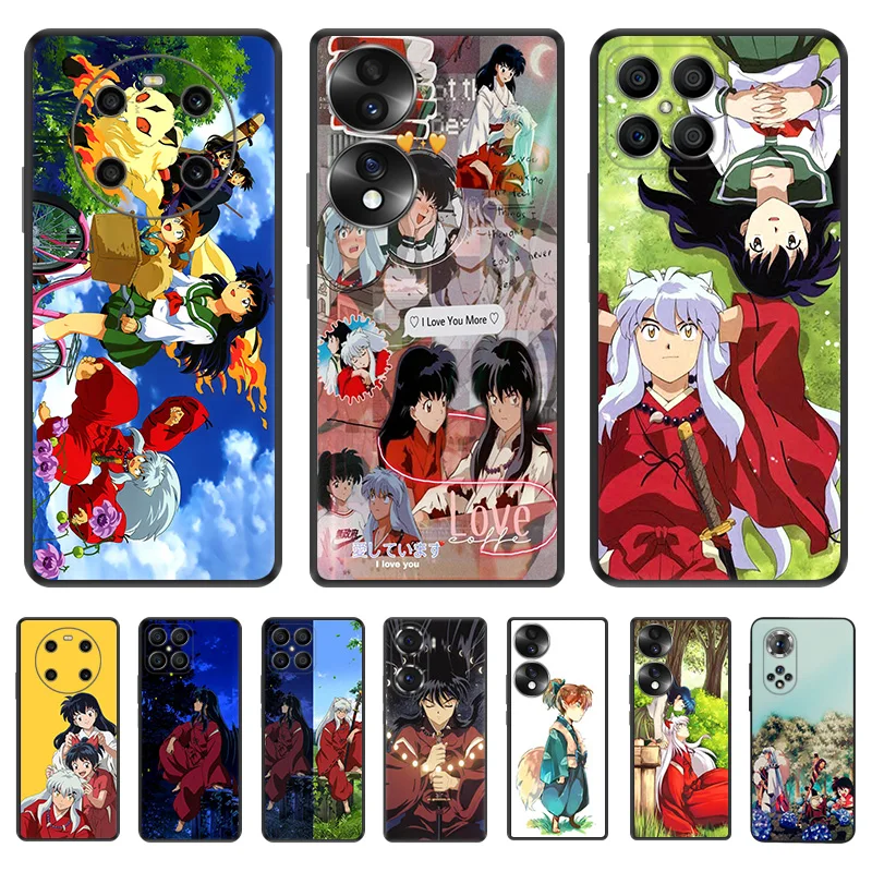 Black Soft Phone Case for Honor Magic5 Pro X7b X8b X9b X6 X7 X8 X9 A 90 70 Inuyasha Sesshomaru Anime Pixel 6 7 8 6a 7a 8a Cover