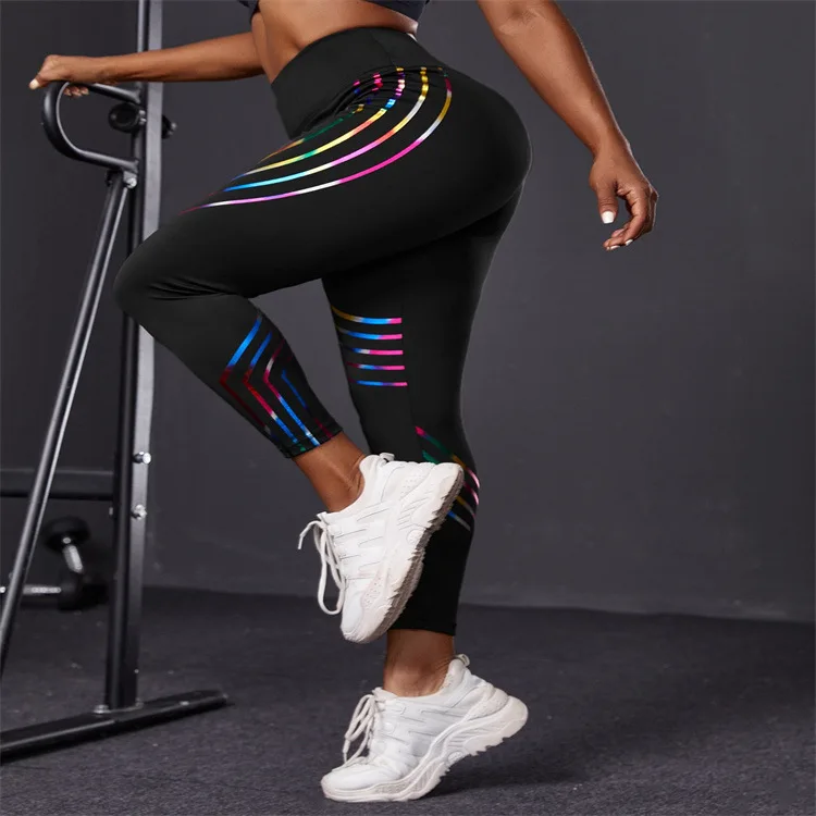 Black Seamless Gym Yoga Pants Fitness Women Striped Leggings Sexy Tights Push Up Trousers Girl High Waist Workout Sportswear XL