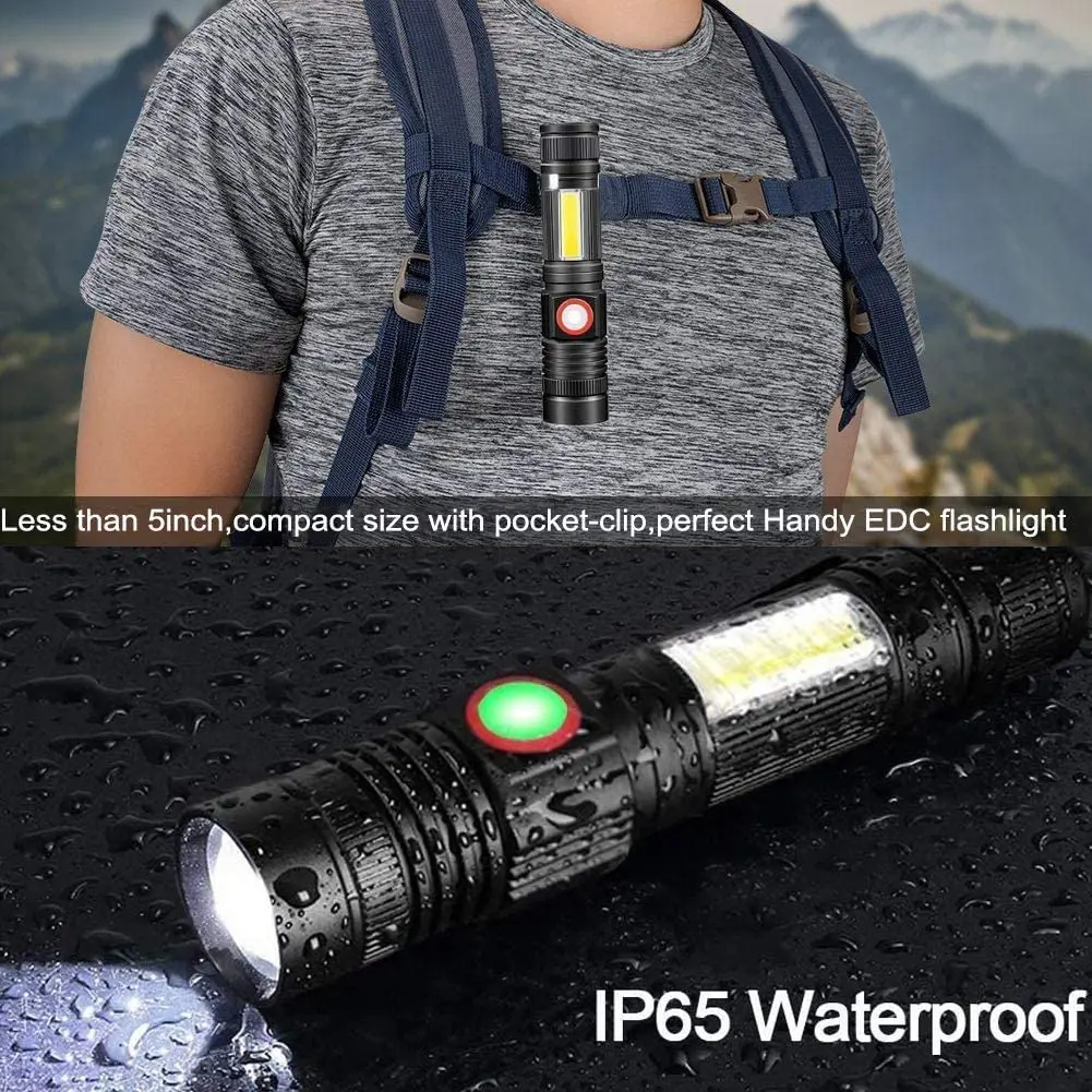 Pocketman LED Flashlight Zoom Torch Aluminium Alloy Tactical Flashlights 18650 Rechargeable Flashlight Waterproof Torch