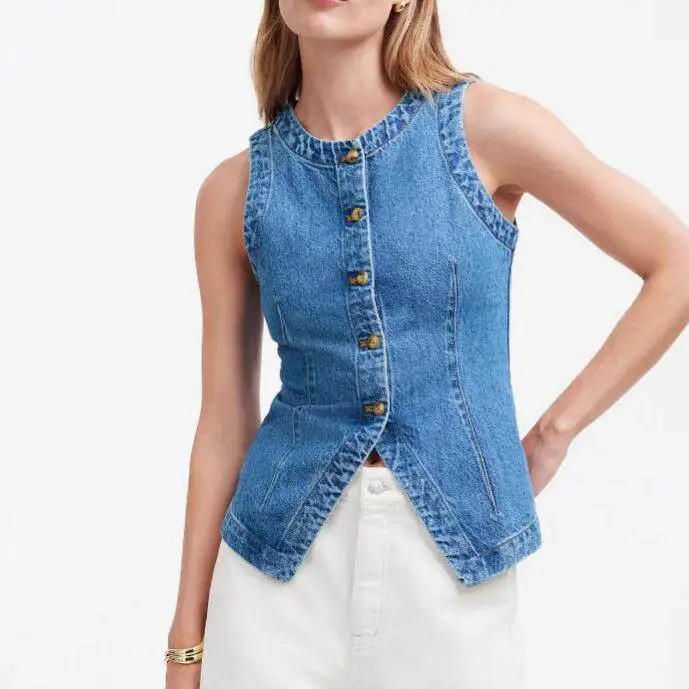 

Slim Fit round Neck Sleeveless Denim Vest Women's Summer New Style Fashionable And Stylish Body Shaping Tank Top
