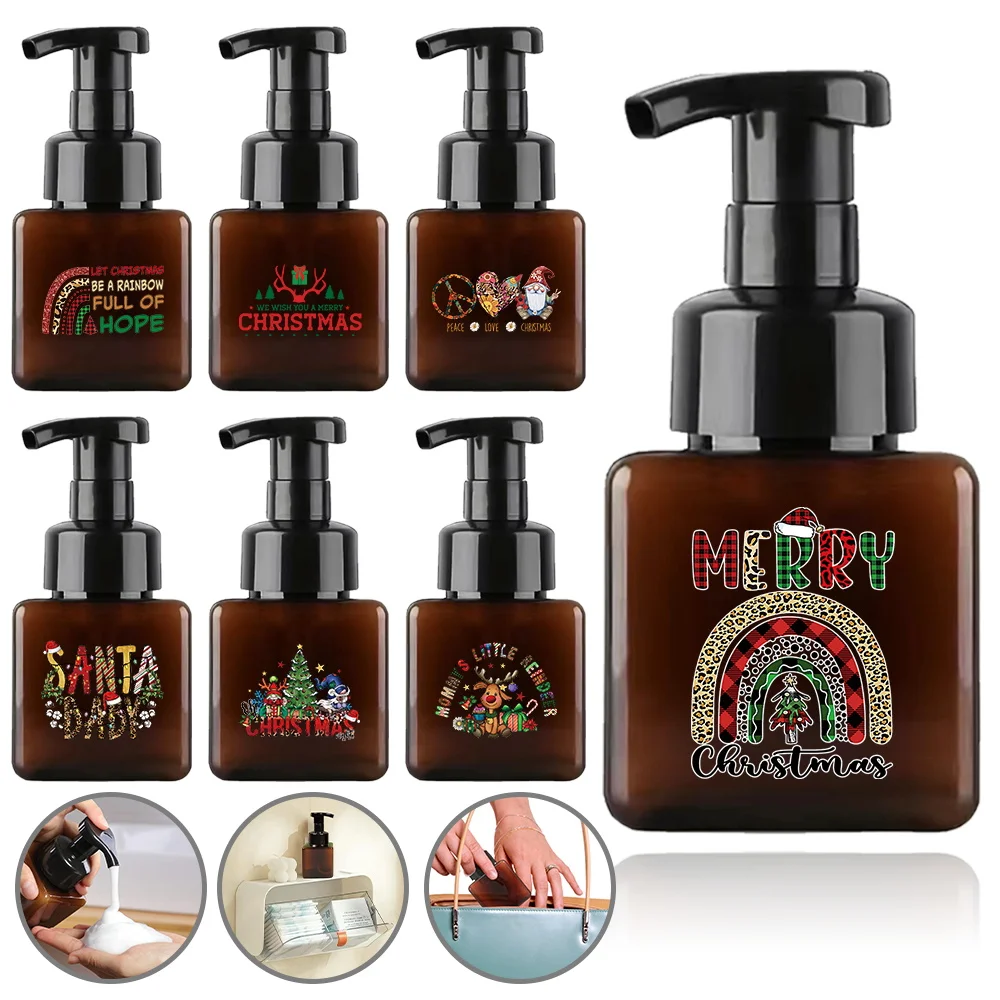 

250ml Foam Pump Bottle Refillable Shampoo Body Wash Split Bottle Foaming Soap Dispenser For Travel Christmas Letter Pattern