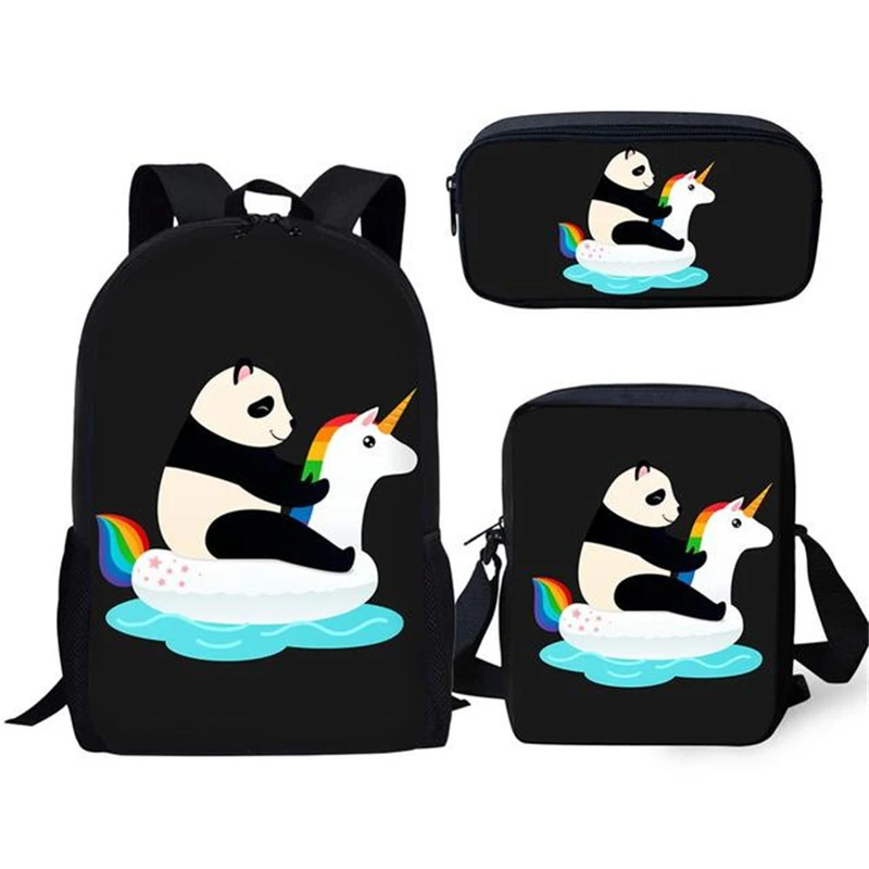 Harajuku Youthful Peculiar Funny Panda 3D Print 3pcs/Set Student Travel bags Laptop Daypack Backpack Shoulder Bag Pencil Case