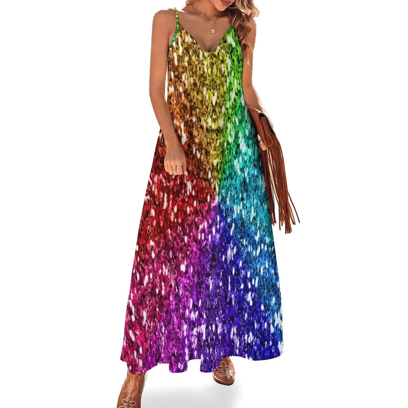 

Colorful Glitter Texture Sleeveless Dress wedding guest dress 2025 womans clothing Long veiled dresses Dress
