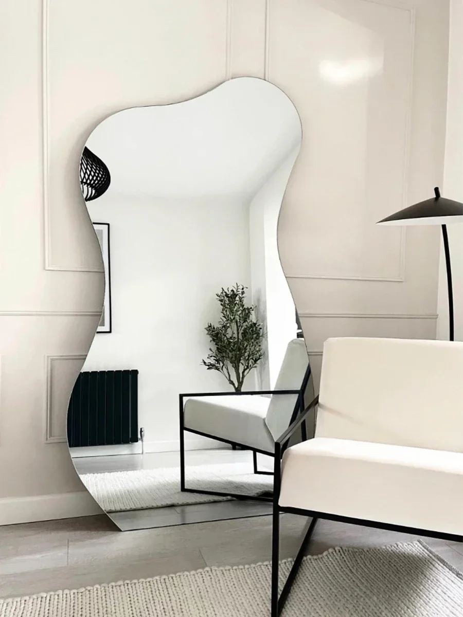 French Alien Full body Dressing Mirror Home Bedroom Cloakroom Light Luxury Floor Mirror Clothing Store Irregular Fitting Mirror