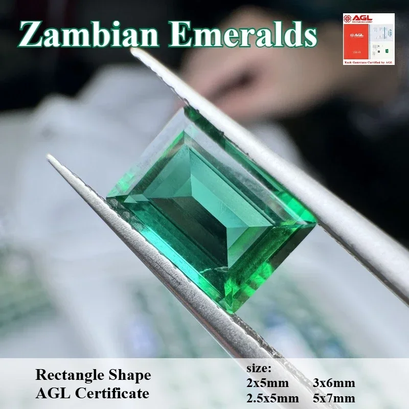 

Lab Grown Zambian Emeralds Rectangle DIY Jewelry Production Main Materials with Cracks Inclusions Inside Shape AGL Certificate