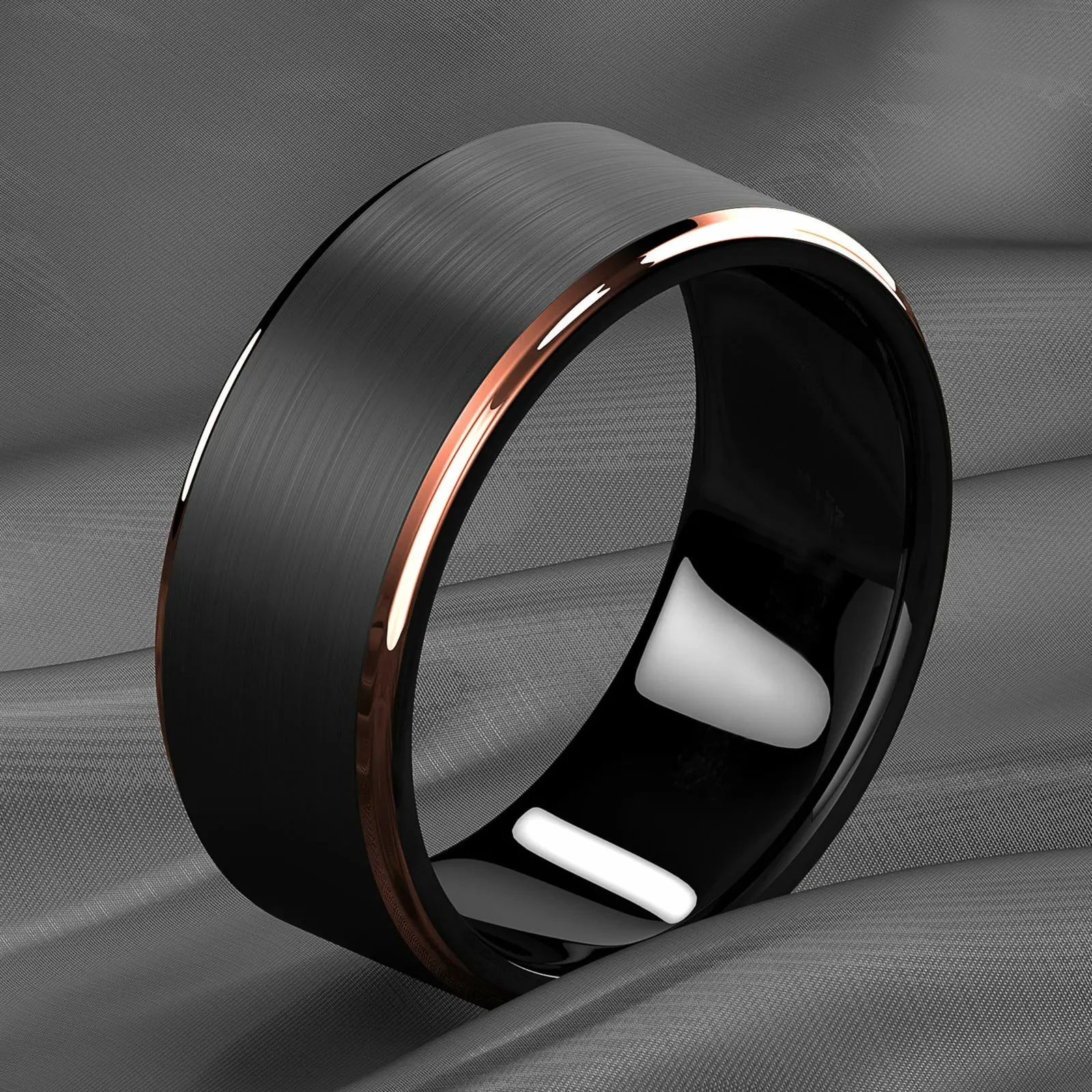 Mode 8mm Edelstahl Ringe für Männer Rose Gold Farbe Schritt Rand Schwarz Gebürstet Männer Ringe Hochzeit Schmuck geschenke – Detail 5