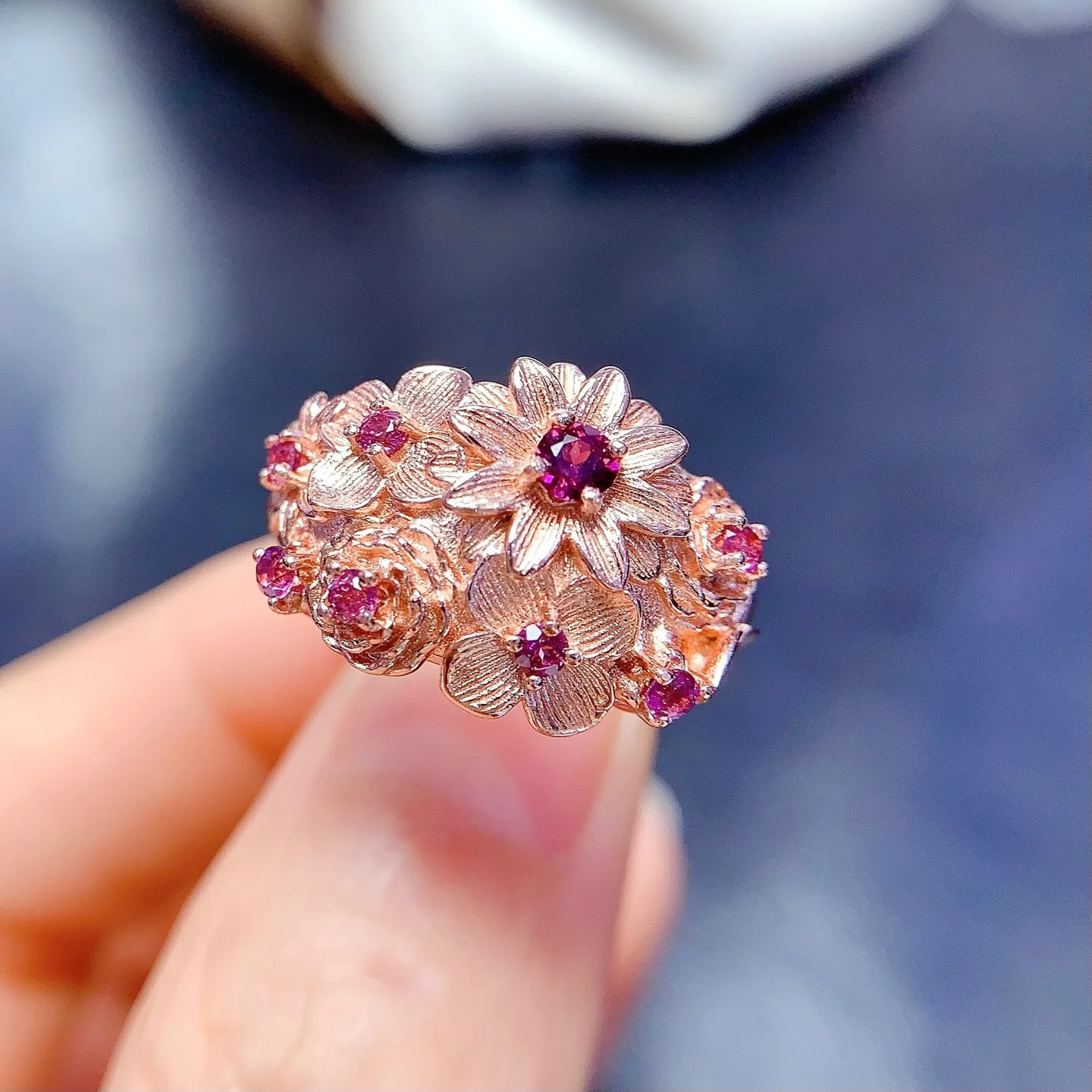 

FS 2/3mm Natural Garnet Ring Real S925 Sterling Silver Certificate Fashion Flower Design Fine Charm Weddings Jewelry for Women