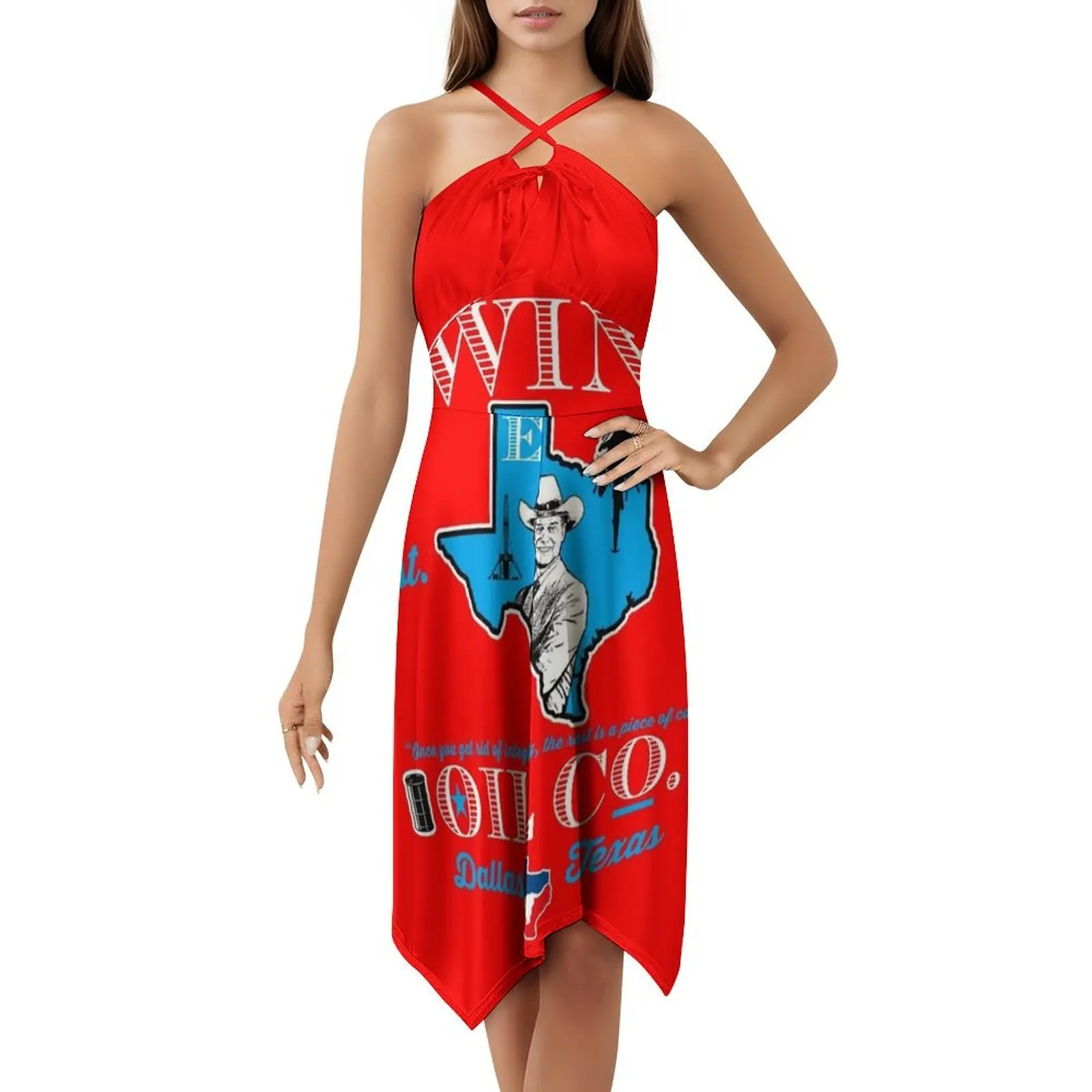 فستان قصير من شركة Ewing Oil Co. Dks Preppy Style للنساء على شكل حرف a فضفاض مناسب فستان يوم غير رسمي Jr Ewing Dallas Texas Dallas Tv Show #5