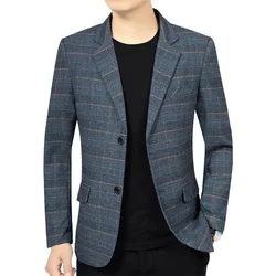 Men Plaid Blazers Jackets New Spring Man Business Casual Suits Coats Quality Male Slim Blazers Jackets Striped Blazers Coats 4X