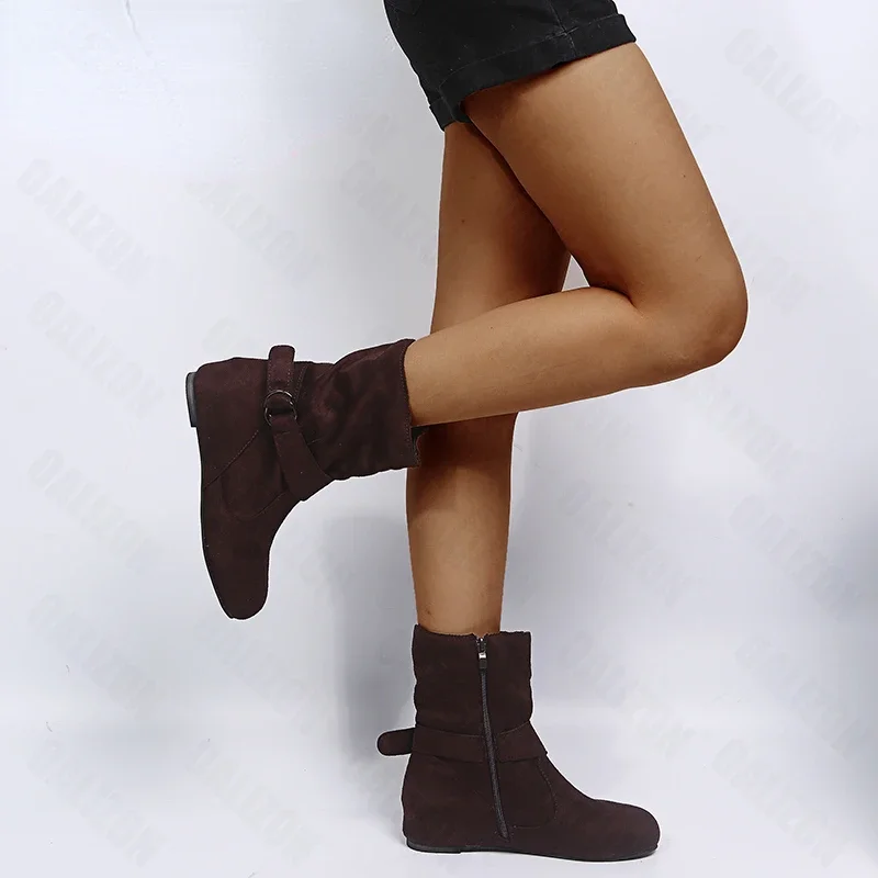 Women Warm Snow Fashion Boots Non-slip Flats Suede  Winter Designer Walking Motorcycle Mujer Boots Platform Ankle Shoes 2024