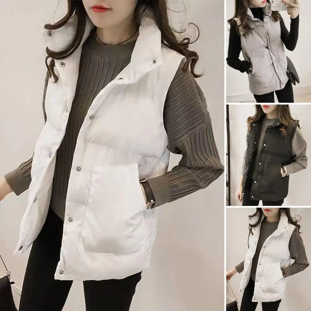 New 2024 Autumn Winter Puffer Vest Women Loose Stand Collar Sleeveless Vest Jackets Cotton Padded Winter Waistcoat Windproof