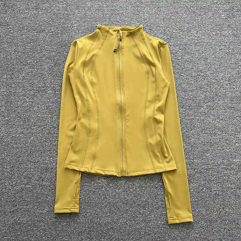 بدلة رياضية بسحاب وياقة واقفة بدلة يوجا ضيقة للسيدات بأكمام طويلة سترة رفيعة للجري بيلاتيس للياقة البدنية للخريف #4