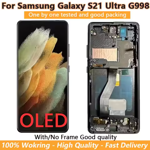 New OLED S21 Ultra Display For Samsung Galaxy S21 Ultra 5G G998U G998F/DS G998B LCD Touch Screen Assembly With Frame Replacement