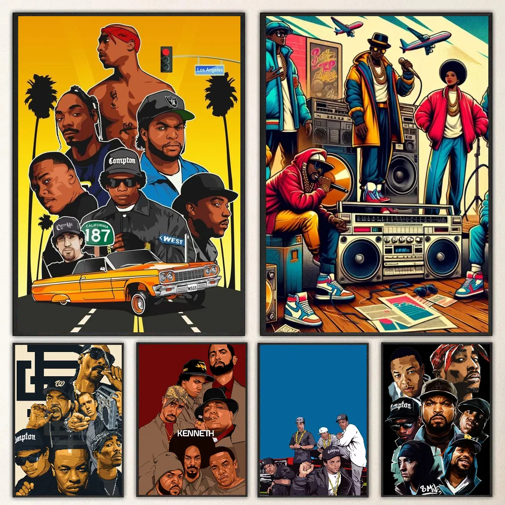 1pc L-Legends Of Hip Hop Singers Poster Self-adhesive Art Waterproof Paper Sticker Coffee House Bar Room Wall Decor