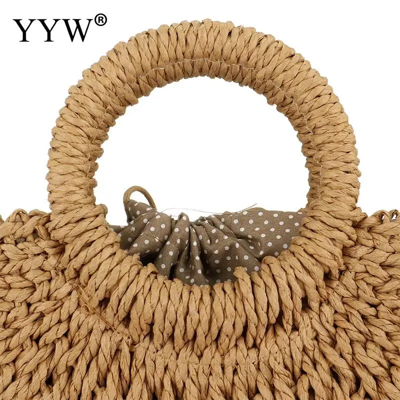 Top Handle Women Straw Woven Handbag Solid Color Summer Beach Hollow Handmade Ladies Bag Crossbody Shoulder Soft Messenger Tote