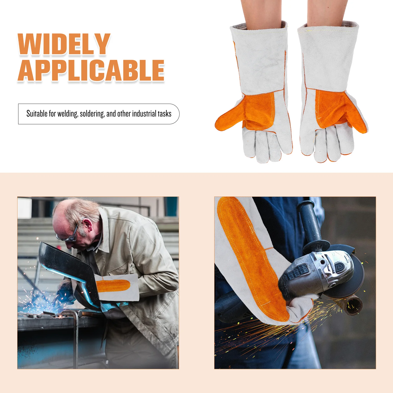 1 زوج قفازات لحام طويلة الثقيلة واقية والعتاد مقاومة للحرارة جلد البقر لالشرارة ترشيش درع الصناعية #3