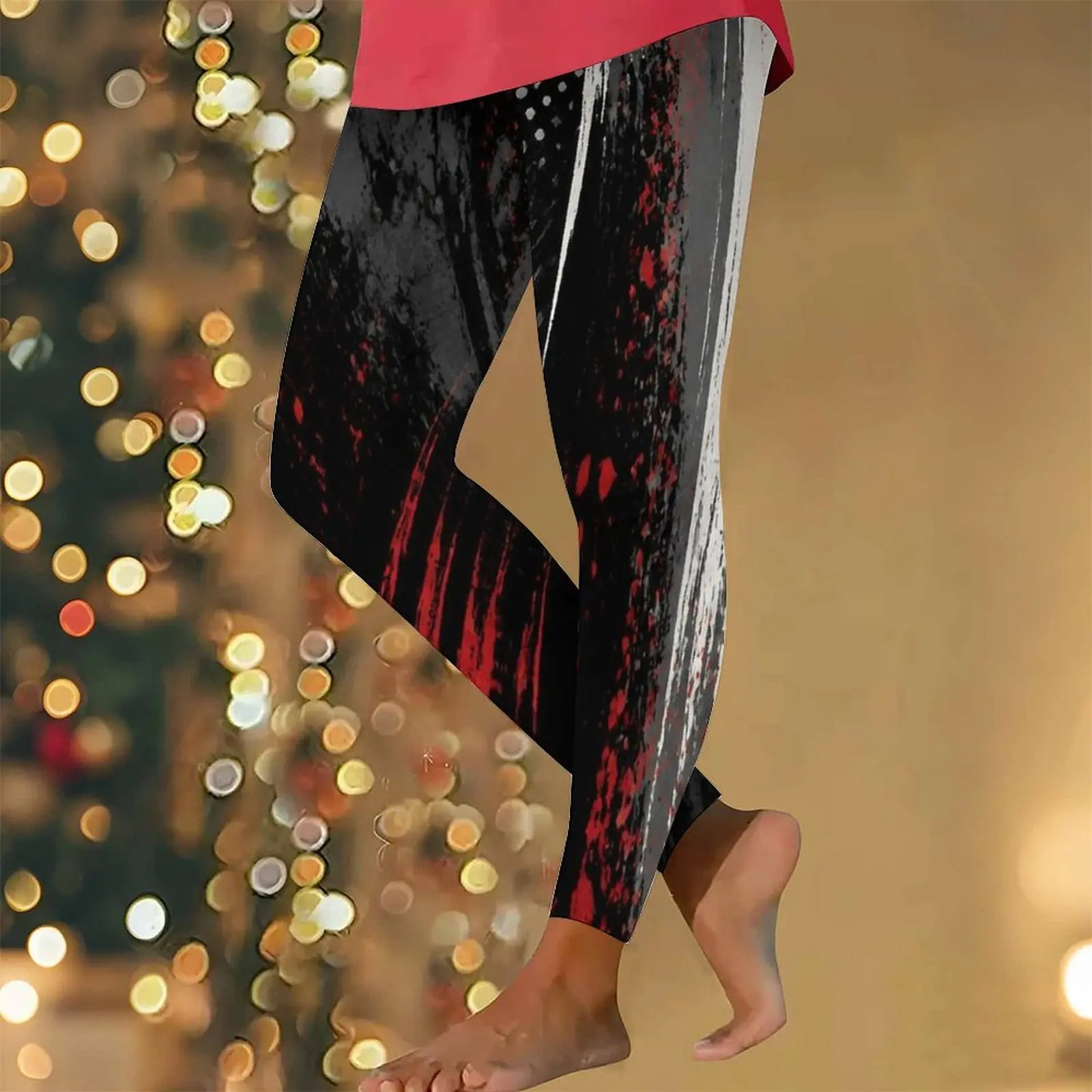 Women Abstract Grunge Brush Printed Full Length High Waist Fitted Leggings