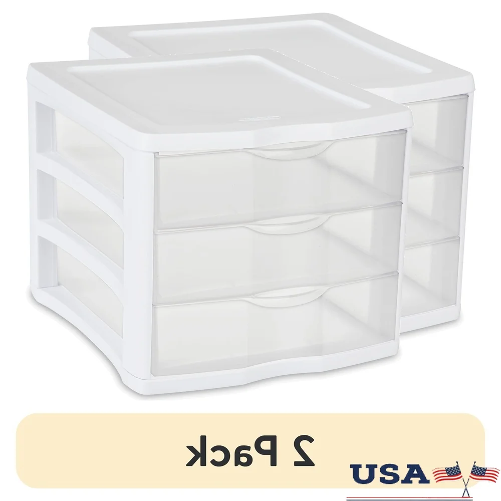 

2 Pack Clear Plastic Desktop Drawer Storage Organizer 3 Drawer Unit Stackable Office Supplies Crafts Jewelry Accessories