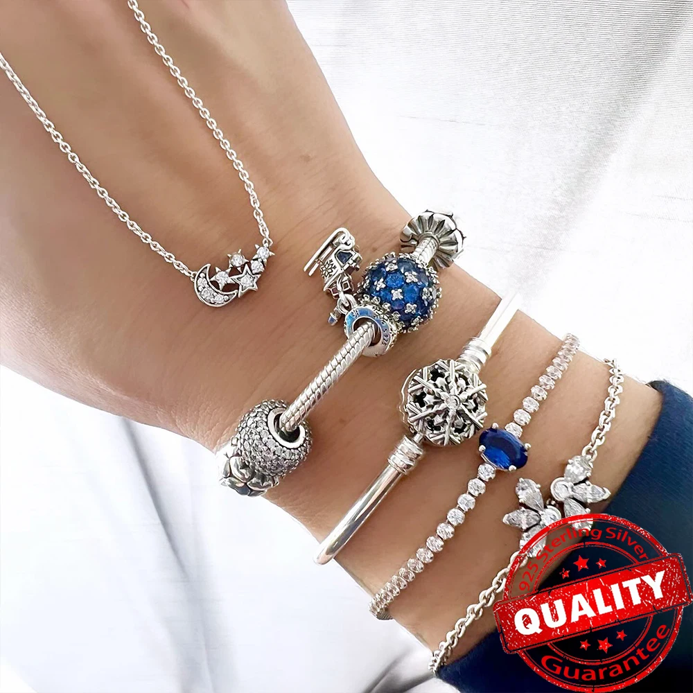 جديد 925 فضة متألقة Pavé جولة الوردي الأزرق سحر صالح الأصلي سوار خرز تميمة المرأة قلادة غرامة مجوهرات هدية