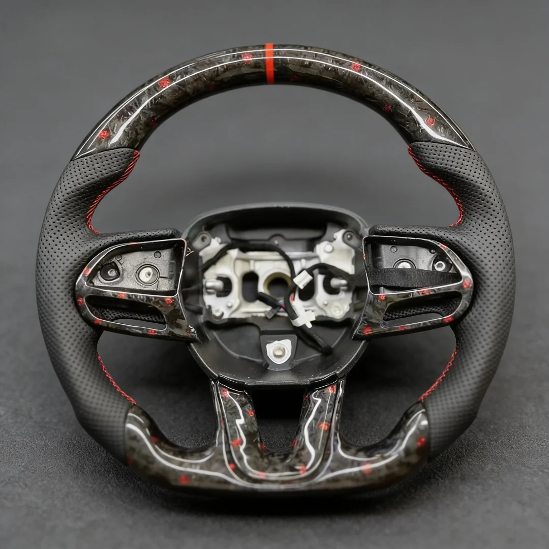 Forged Carbon Fiber Steering Wheel for Dodge Challenger Charger Custom Perforated Leather Car Steering Wheel