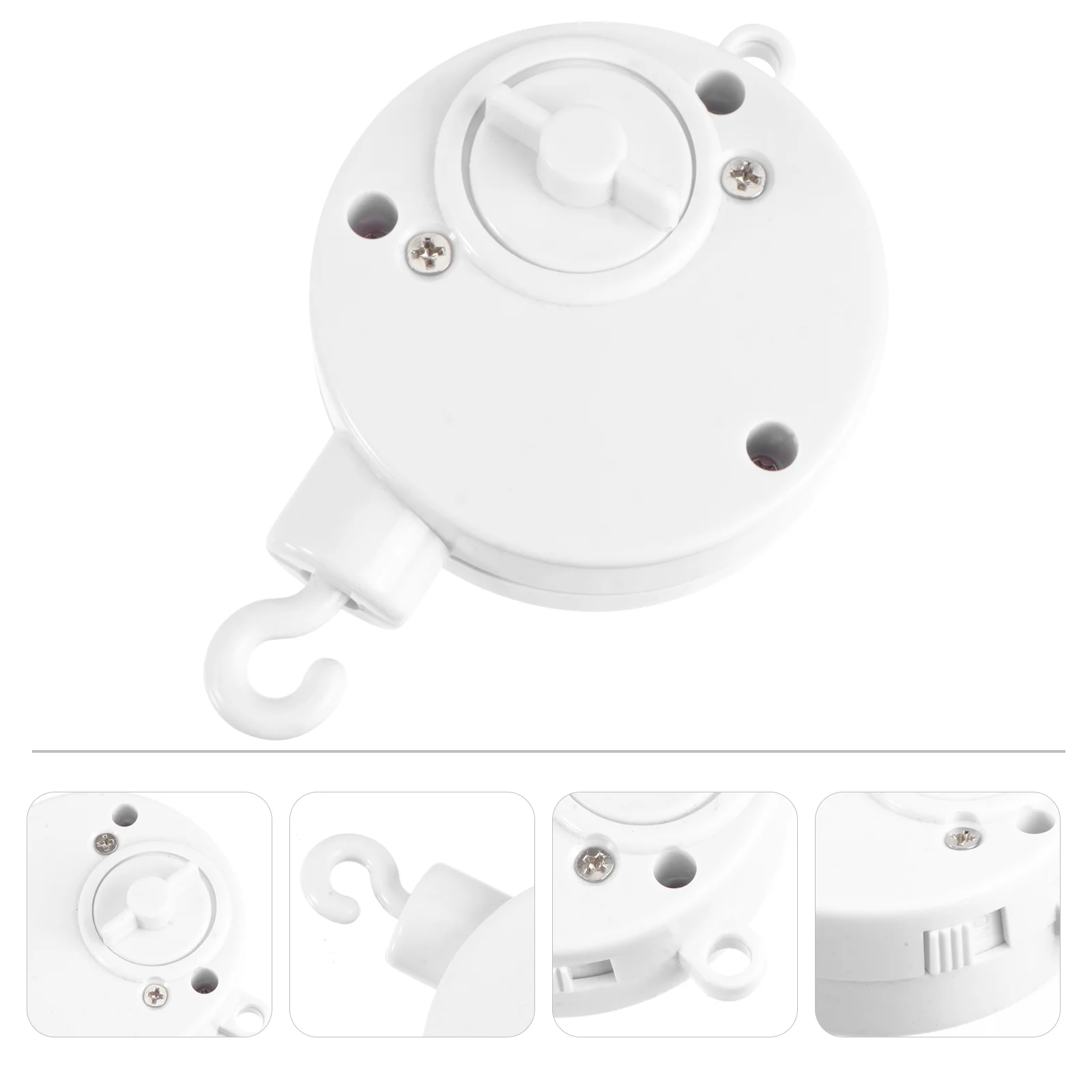 1pc Baby Mobile Crib Bed Toy Plunger Hook Winding Music Box Movement Bell Nursery Music Box(White)