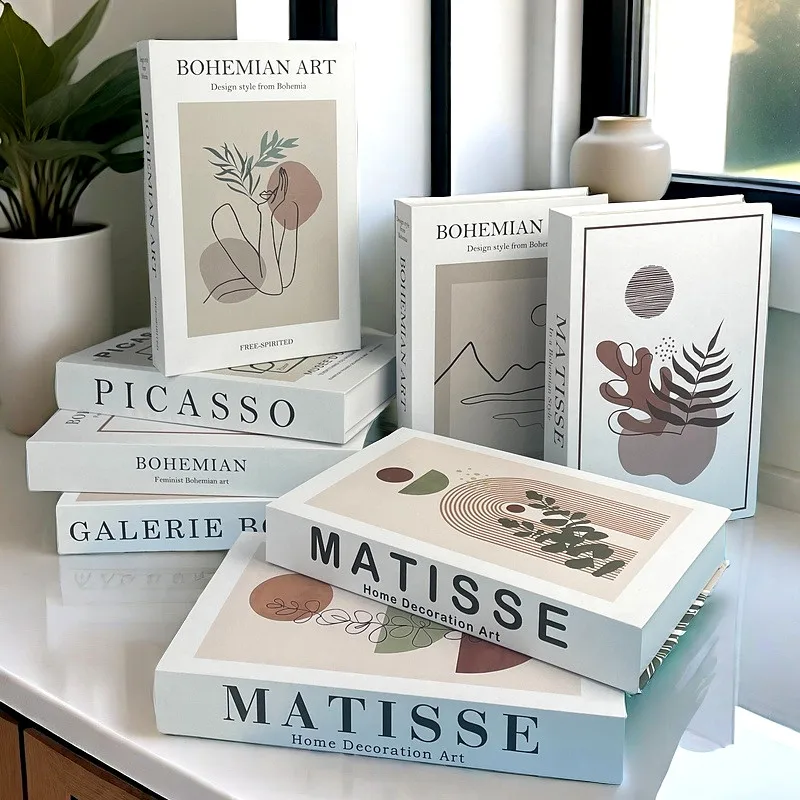 

Boho Bauhaus Fake Book Storage Box Ornament Abstract Decorative Books Coffee Table Interior Bedroom Home Decor Matisse Picasso