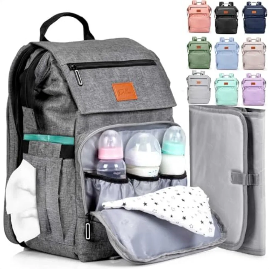 

PILLANI Baby Diaper Bag Backpack Large Bag for Boys Girls Waterproof Diaper Backpack Travel Diaper Bags w Changing Pad Baby Reg